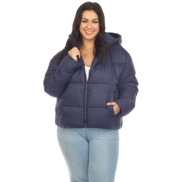 Plus Size Full Front Zip Hooded Bomber Puffer Coat - Picture 2 of 7